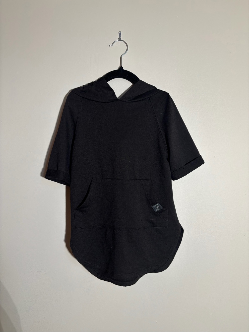 Kids Black Short-Sleeve Hoodie with Front Pocket
